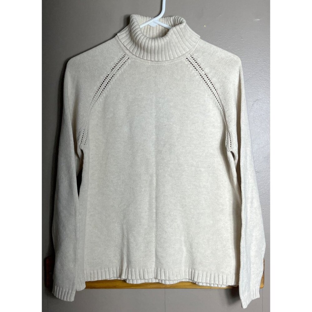 Jeanne Pierre Sweater Vtg Ecru Cotton Turtleneck Preppy Classic Cozy Womens M - Picture 8 of 8